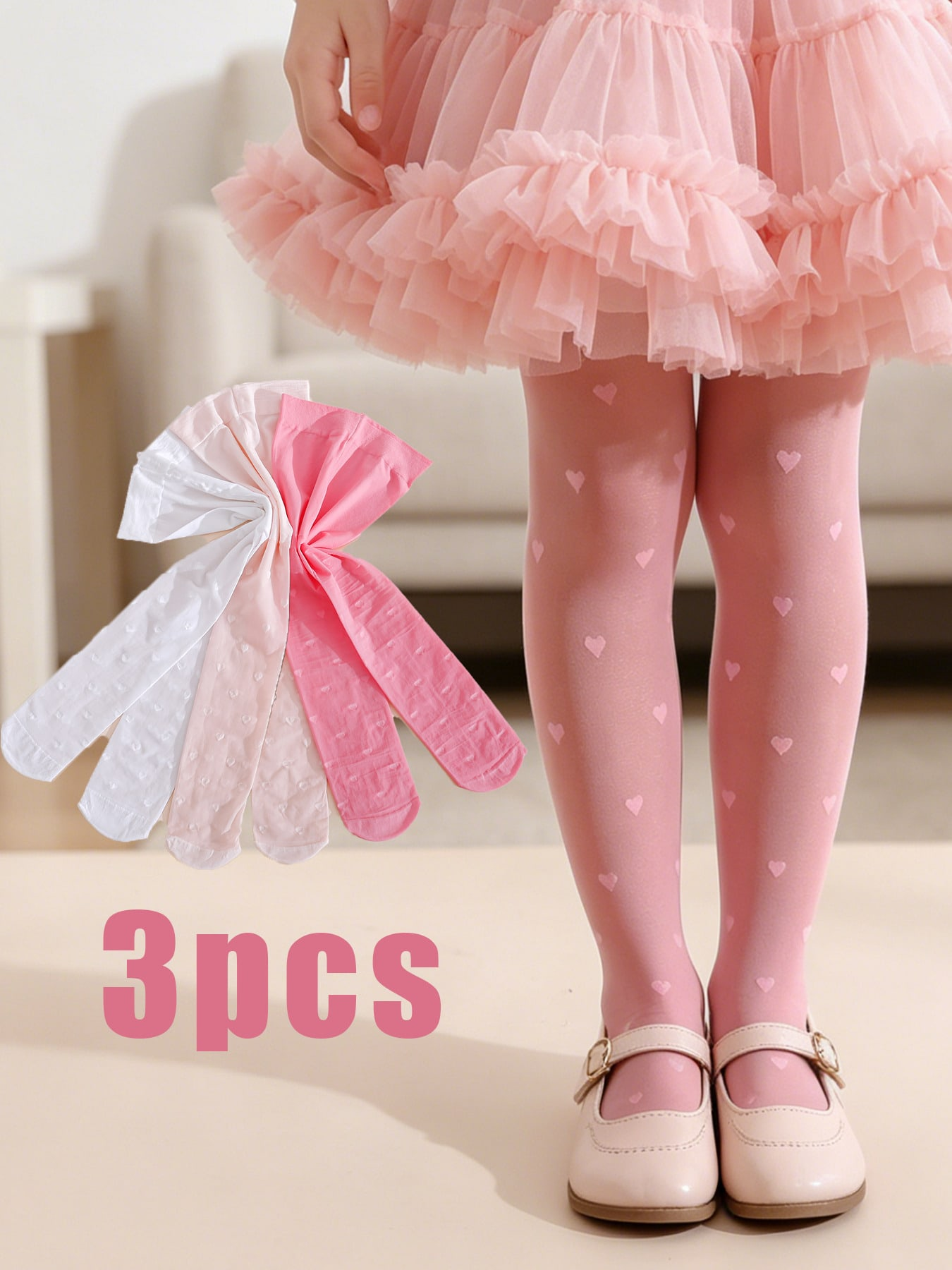 3Pcs Girls Heart Print Tights  - Tights Pantyhose Sheer recensie en prijs