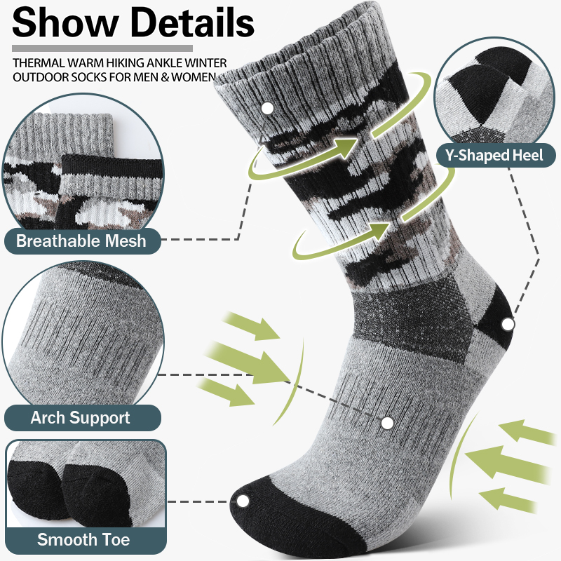 4Pairs Thick Gray Camouflage S - Wool Hiking Sock recensie en prijs
