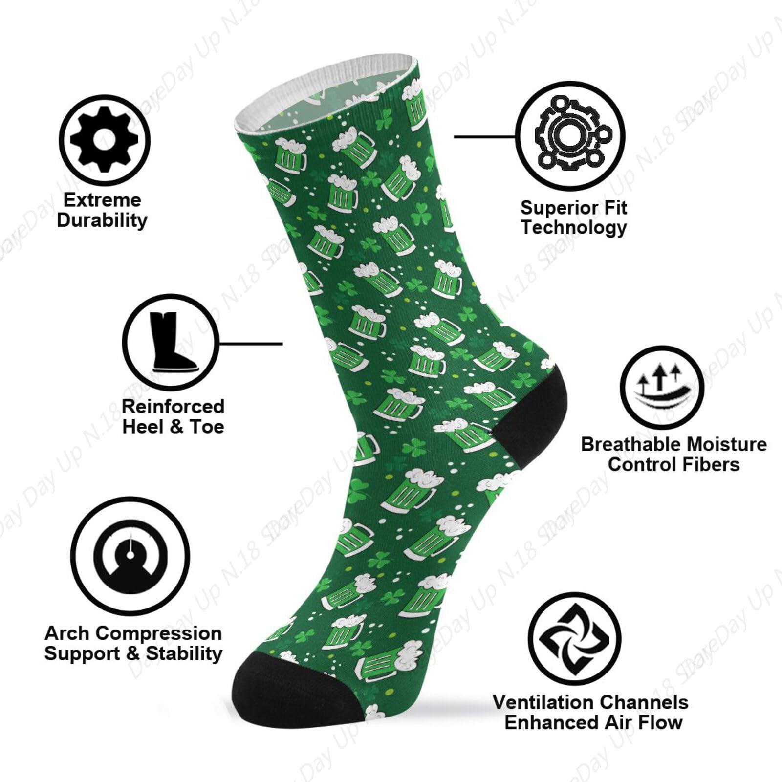 Green Clover Leaf Beer St. Pat - Cotton Crew Sock Pack recensie en prijs