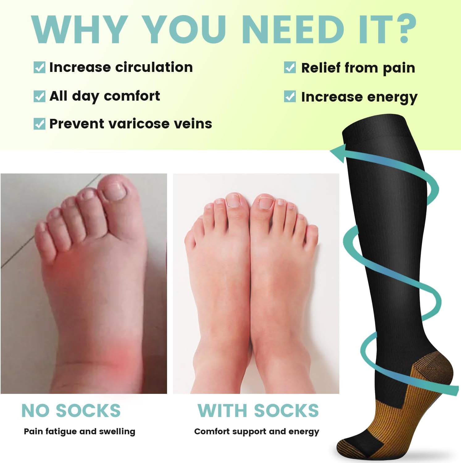 6 Pairs Solid Color Copper Com - Compression Sock Medical recensie en prijs